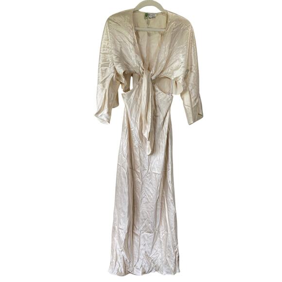 Shona Joy La Lune Tie Front Bias Midi Dress Cream - Picture 9 of 14